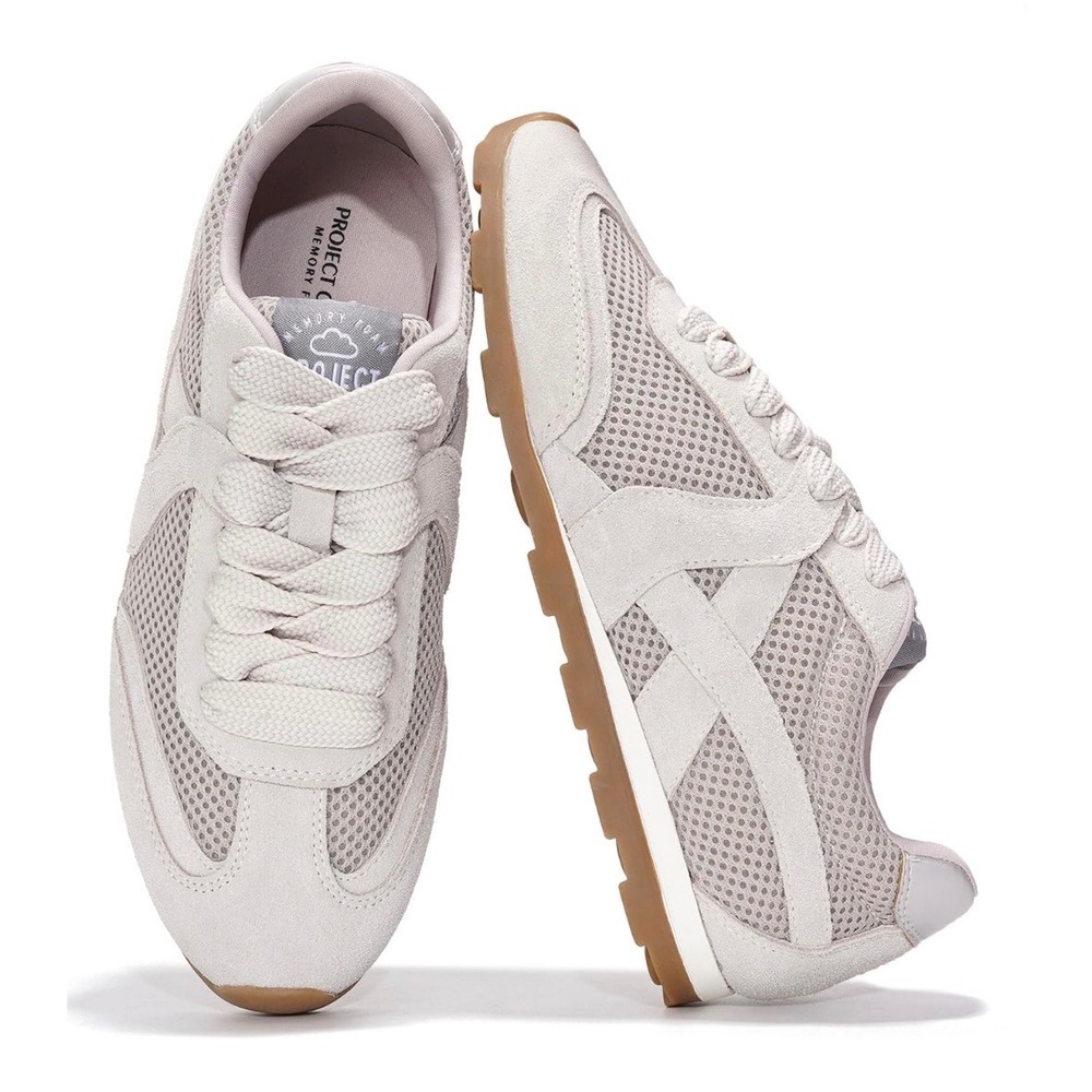 Project Cloud Women's Lt. Beige Mesh Suede Lace Up Sneakers Comfort Memory Foam - Picture 5 of 5